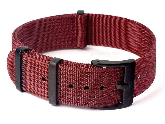 (image for) Ribbed Nylon Nato Watch Strap PVD Military Divers Maroon 22mm
