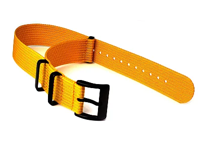 (image for) Ribbed Nylon Nato Watch Strap PVD Military Divers Mustard Yellow 22mm (1)