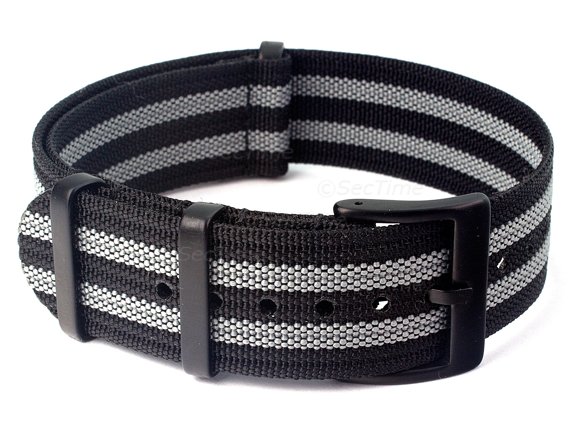 (image for) Ribbed Nylon Nato Watch Strap PVD Military Divers Black/Grey (JB) 19mm