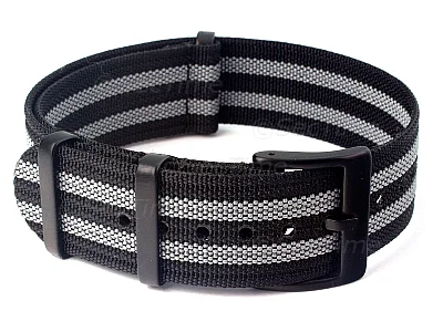 (image for) Ribbed Nylon Nato Watch Strap PVD Military Divers Black/Grey (JB) 20mm