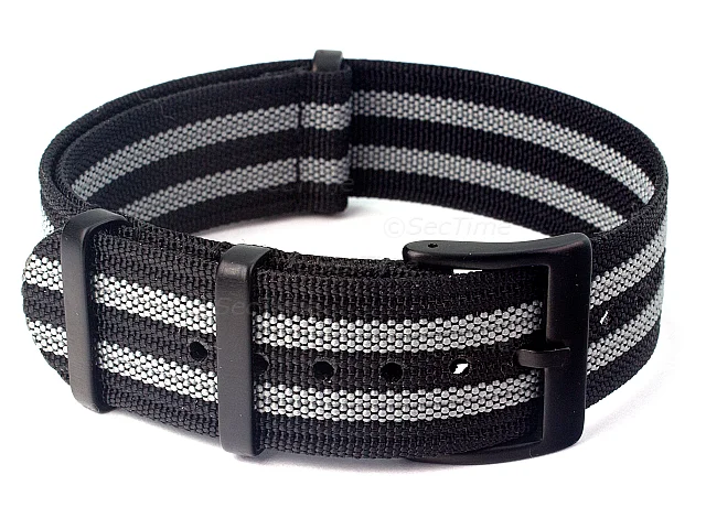 (image for) Ribbed Nylon Nato Watch Strap PVD Military Divers Black/Grey (JB) 19mm