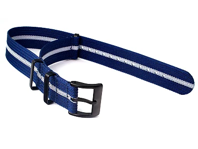 (image for) Ribbed Nylon Nato Watch Strap PVD Military Divers Navy Blue/White (3) 22mm (1)