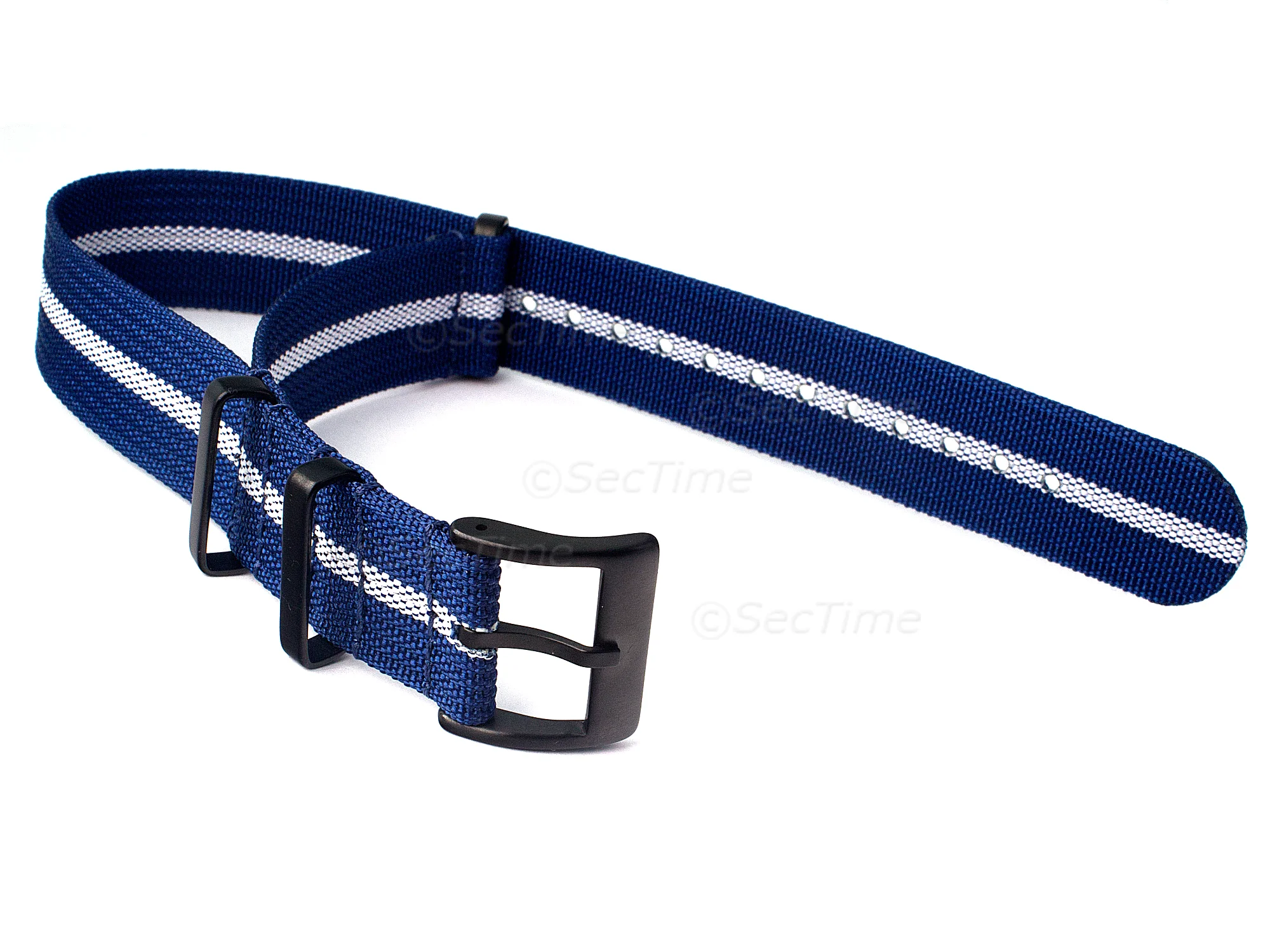(image for) Ribbed Nylon Nato Watch Strap PVD Military Divers Navy Blue/White (3) 22mm (1)