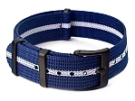 (image for) Ribbed Nylon Nato Watch Strap PVD Military Divers Navy Blue/White (3) 22mm