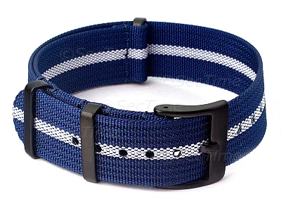 (image for) Ribbed Nylon Nato Watch Strap PVD Military Divers Navy Blue/White (3) 22mm