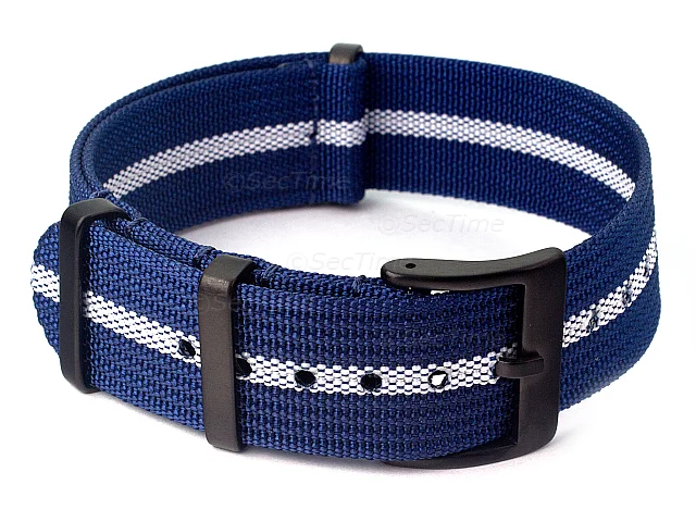(image for) Ribbed Nylon Nato Watch Strap PVD Military Divers Navy Blue/White (3) 22mm