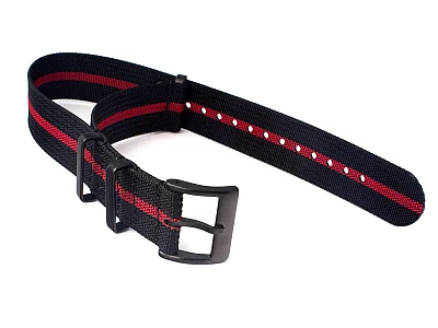 (image for) Ribbed Nylon Nato Watch Strap PVD Military Divers Black/Red (3) 20mm (1)