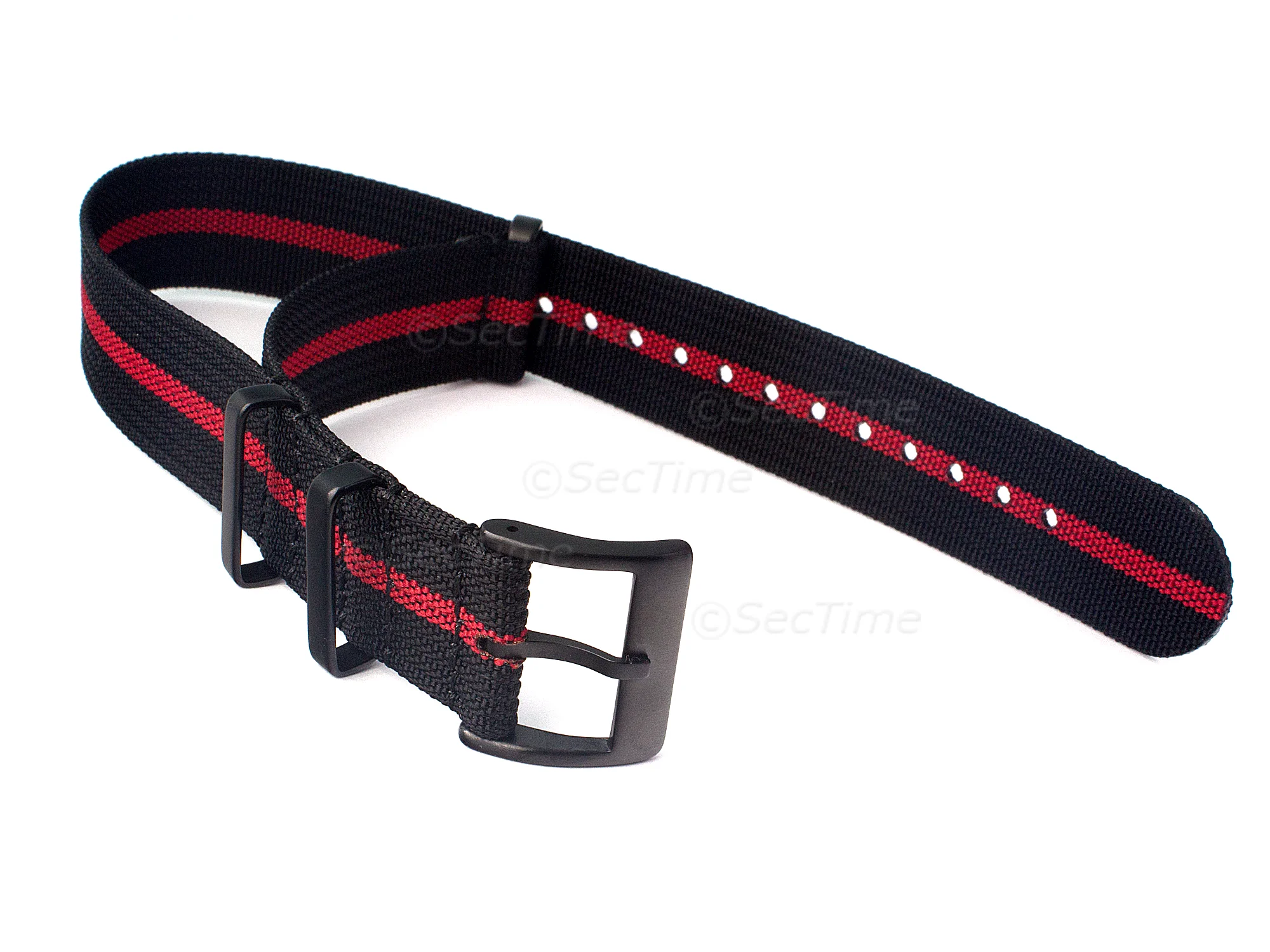 (image for) Ribbed Nylon Nato Watch Strap PVD Military Divers Black/Red (3) 20mm (1)