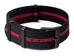 (image for) Ribbed Nylon Nato Watch Strap PVD Military Divers Black/Red (3) 22mm
