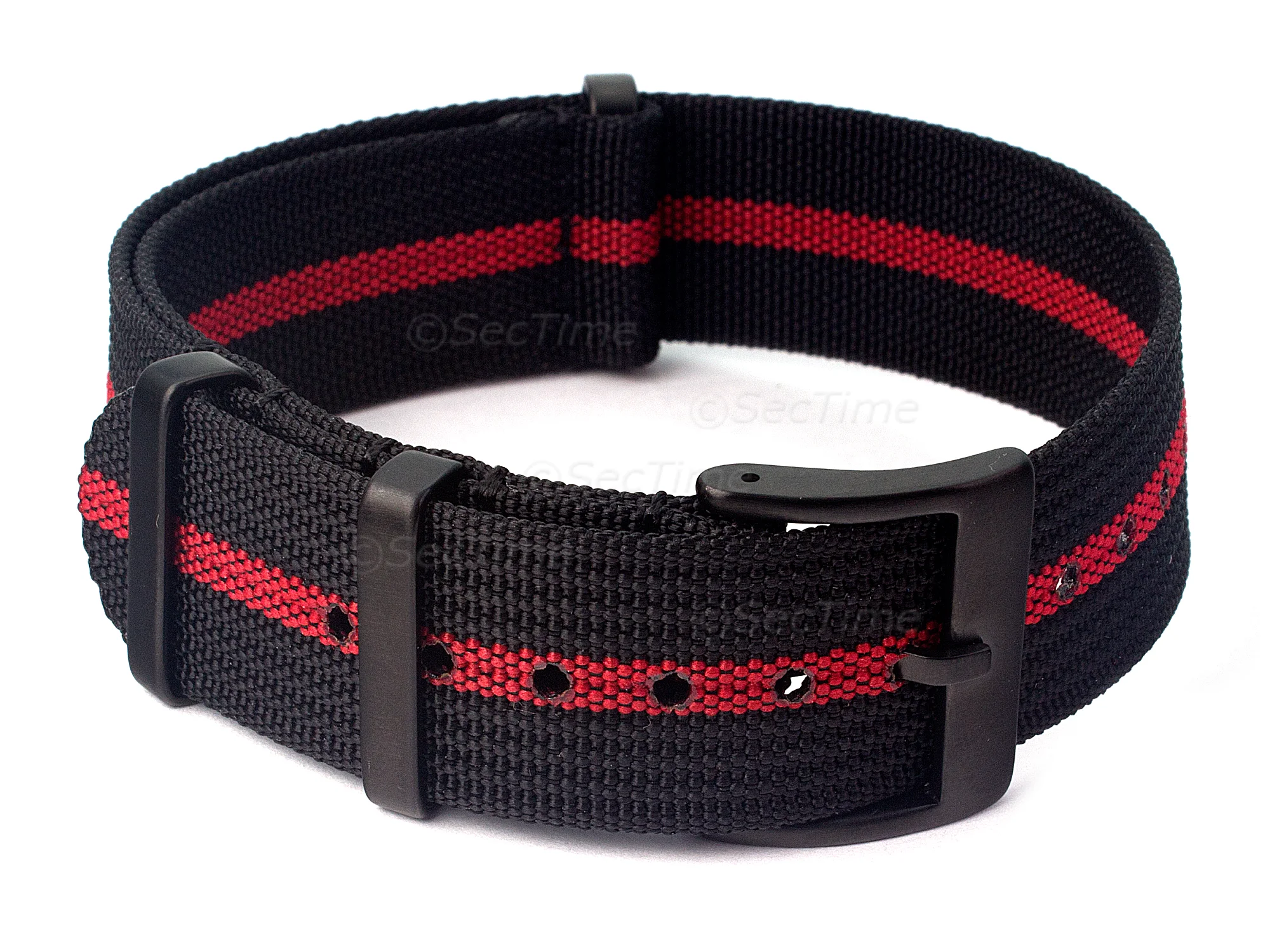(image for) Ribbed Nylon Nato Watch Strap PVD Military Divers Black/Red (3) 20mm