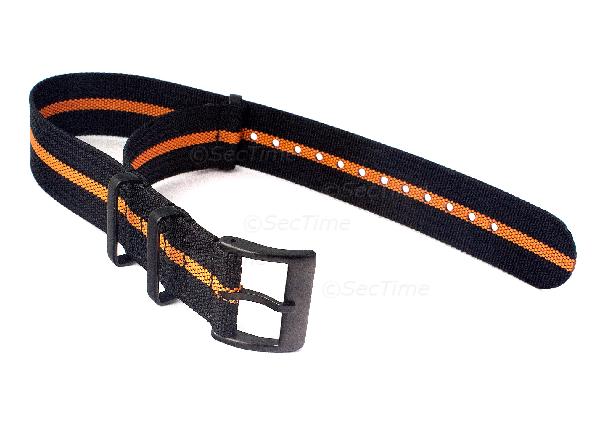(image for) Ribbed Nylon Nato Watch Strap PVD Military Divers Black/Orange (3) 22mm (1)