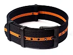 (image for) Ribbed Nylon Nato Watch Strap PVD Military Divers Black/Orange (3) 22mm