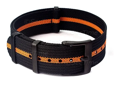 (image for) Ribbed Nylon Nato Watch Strap PVD Military Divers Black/Orange (3) 20mm