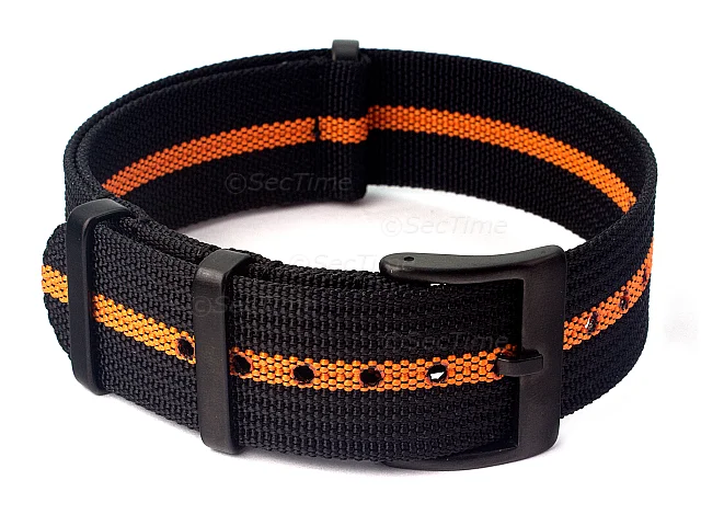 (image for) Ribbed Nylon Nato Watch Strap PVD Military Divers Black/Orange (3) 22mm