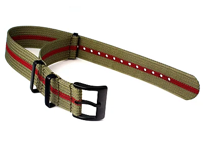 (image for) Ribbed Nylon Nato Watch Strap PVD Military Divers Olive Green/Red (3) 20mm (1)