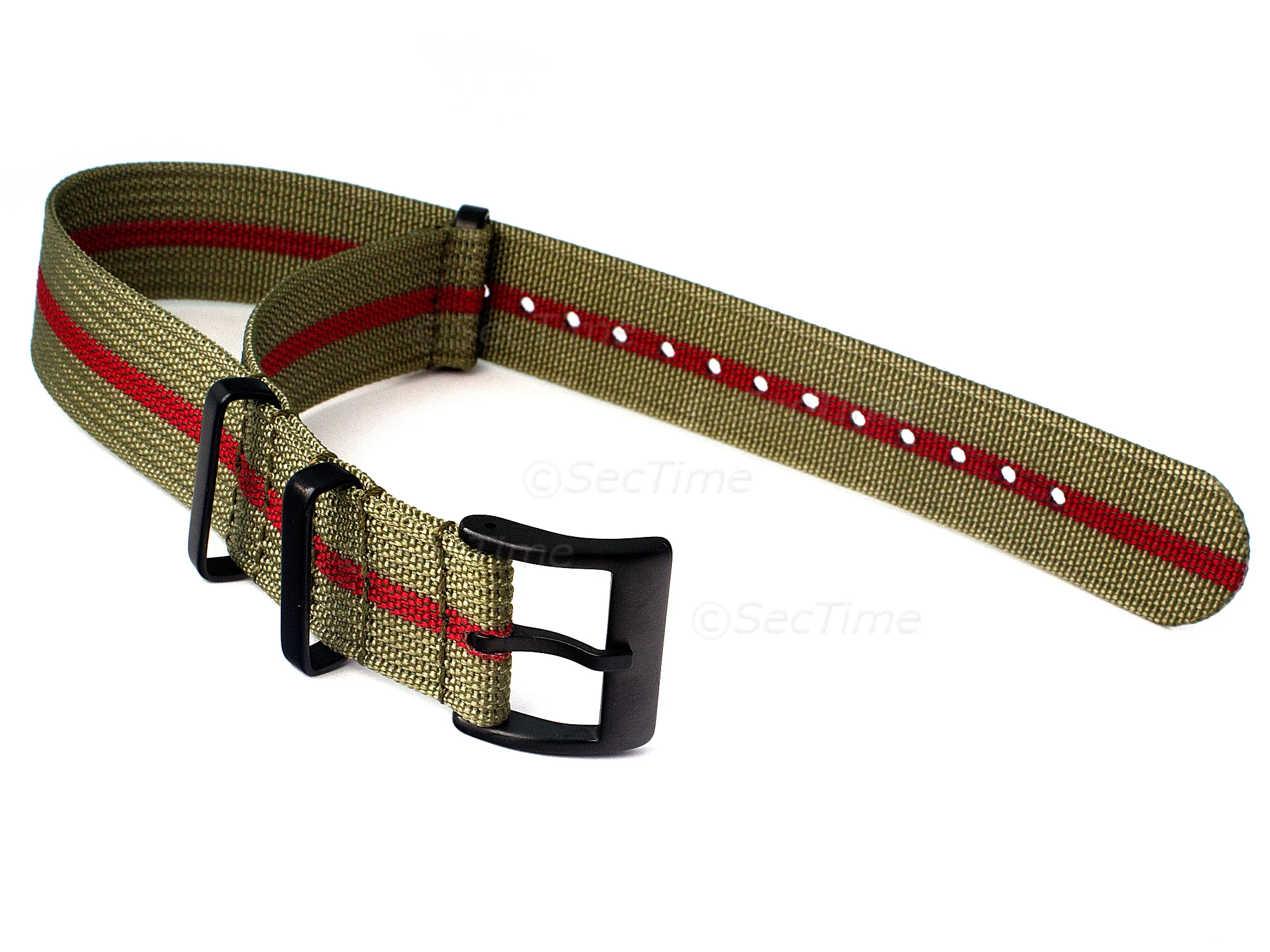 (image for) Ribbed Nylon Nato Watch Strap PVD Military Divers Olive Green/Red (3) 20mm (1)