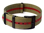 (image for) Ribbed Nylon Nato Watch Strap PVD Military Divers Olive Green/Red (3) 22mm