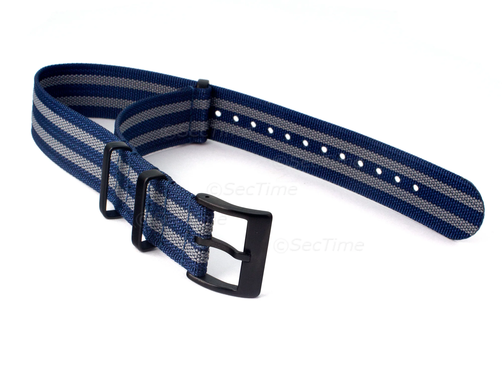 (image for) Ribbed Nylon Nato Watch Strap PVD Military Divers Navy Blue/Grey (5) 22mm (1)