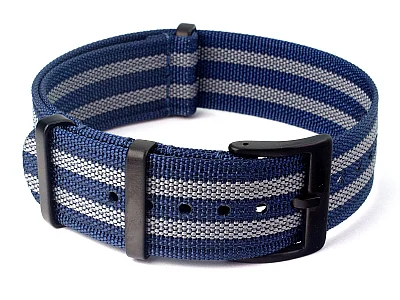 (image for) Ribbed Nylon Nato Watch Strap PVD Military Divers Navy Blue/Grey (5) 18mm