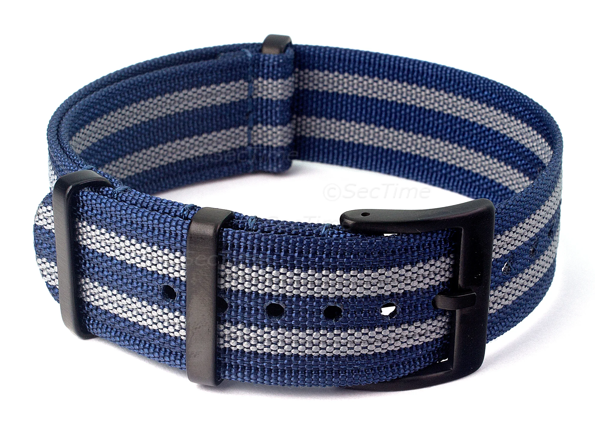 (image for) Ribbed Nylon Nato Watch Strap PVD Military Divers Navy Blue/Grey (5) 22mm