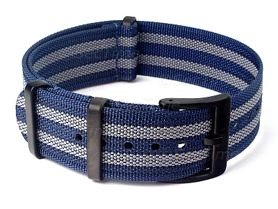 (image for) Ribbed Nylon Nato Watch Strap PVD Military Divers Navy Blue/Grey (5) 20mm