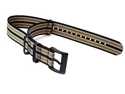 (image for) Ribbed Nylon Nato Watch Strap PVD Military Divers Black/Beige/Grey (9) 18mm (1)