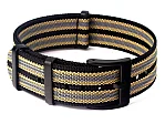 (image for) Ribbed Nylon Nato Watch Strap PVD Military Divers Black/Beige/Grey (9) 18mm