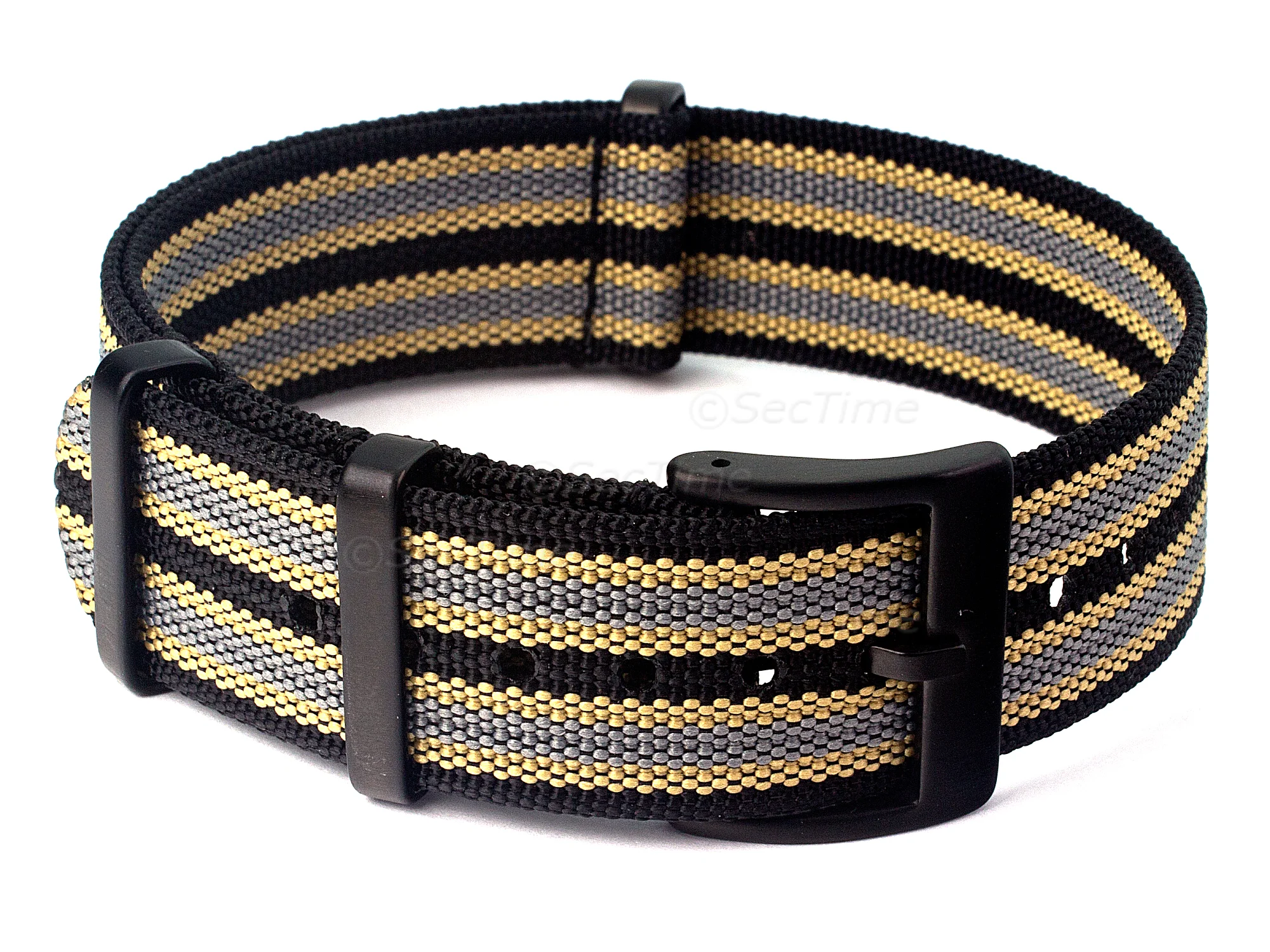 (image for) Ribbed Nylon Nato Watch Strap PVD Military Divers Black/Beige/Grey (9) 18mm