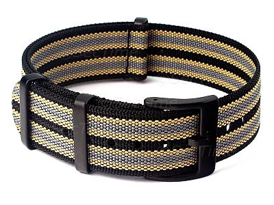 (image for) Ribbed Nylon Nato Watch Strap PVD Military Divers Black/Beige/Grey (9) 20mm