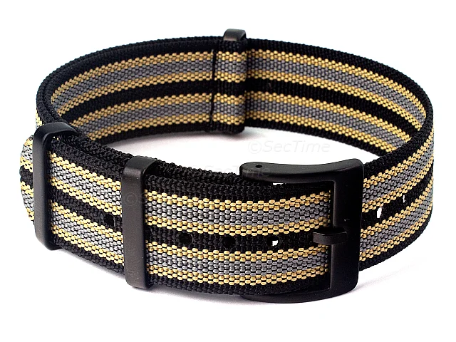 (image for) Ribbed Nylon Nato Watch Strap PVD Military Divers Black/Beige/Grey (9) 18mm