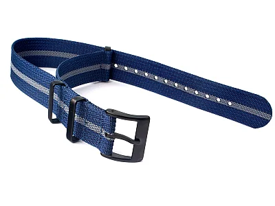 (image for) Ribbed Nylon Nato Watch Strap PVD Military Divers Navy Blue/Grey (3) 21mm (1)