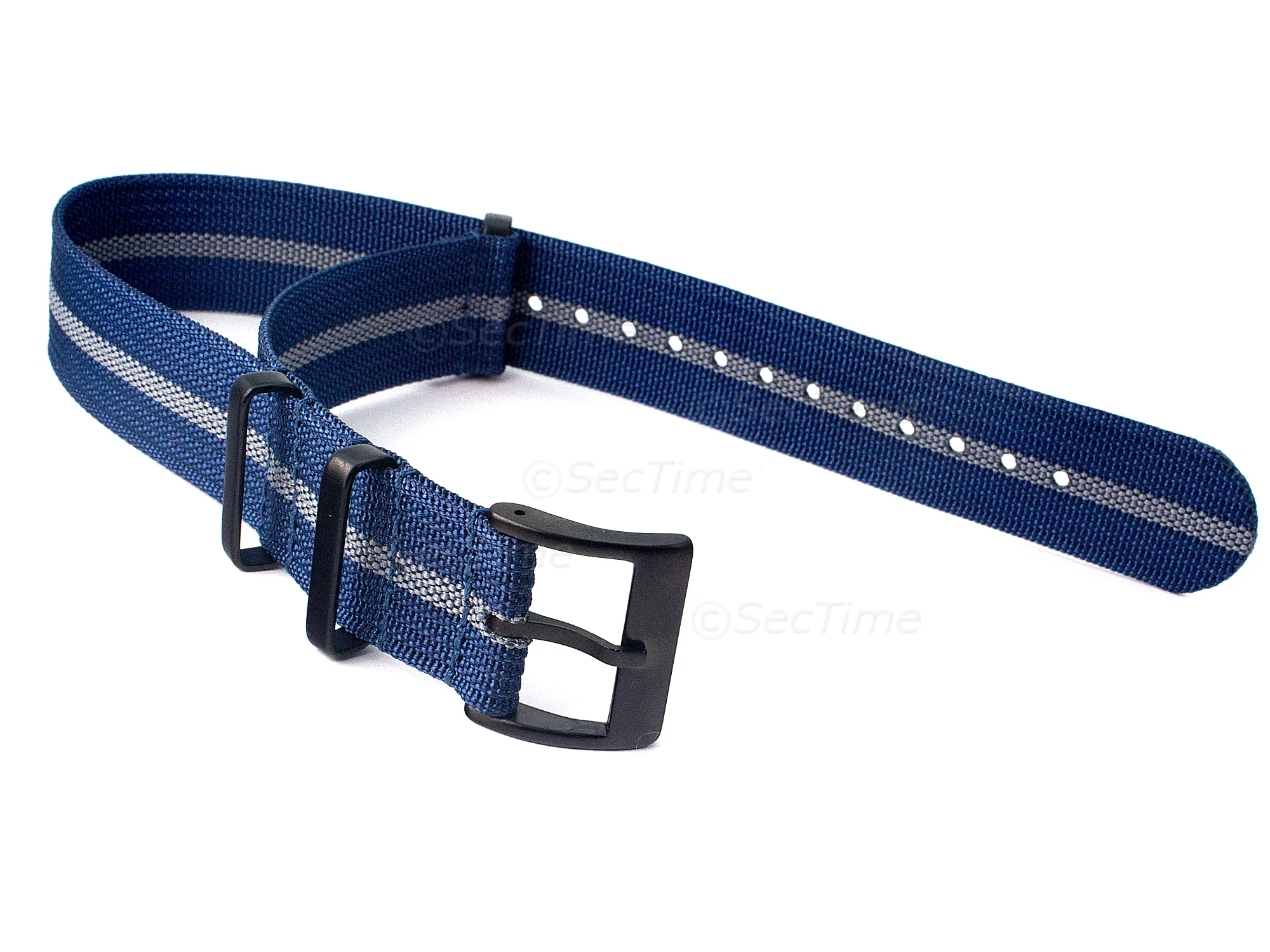 (image for) Ribbed Nylon Nato Watch Strap PVD Military Divers Navy Blue/Grey (3) 21mm (1)