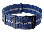 (image for) Ribbed Nylon Nato Watch Strap PVD Military Divers Navy Blue/Grey (3) 19mm