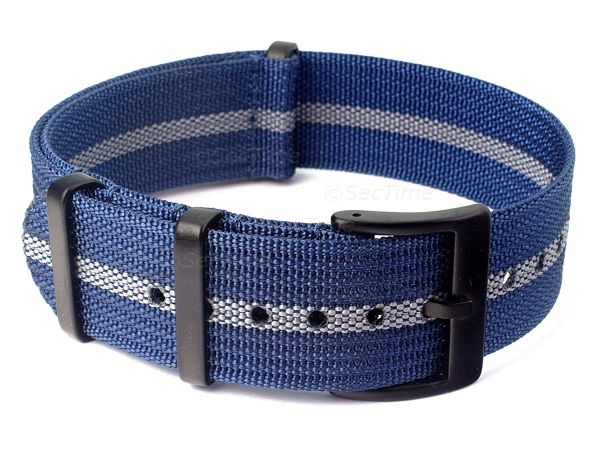 (image for) Ribbed Nylon Nato Watch Strap PVD Military Divers Navy Blue/Grey (3) 21mm