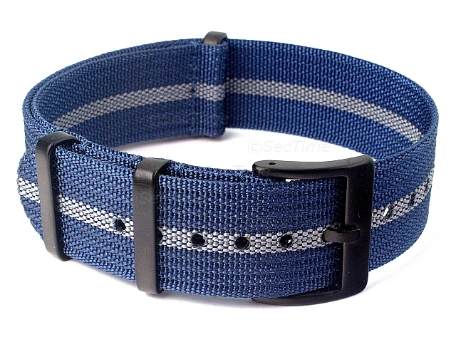 (image for) Ribbed Nylon Nato Watch Strap PVD Military Divers Navy Blue/Grey (3) 21mm
