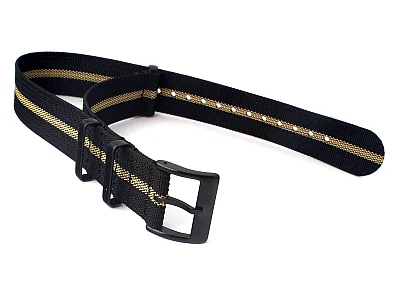 (image for) Ribbed Nylon Nato Watch Strap PVD Military Divers Black/Beige (3) 18mm (1)