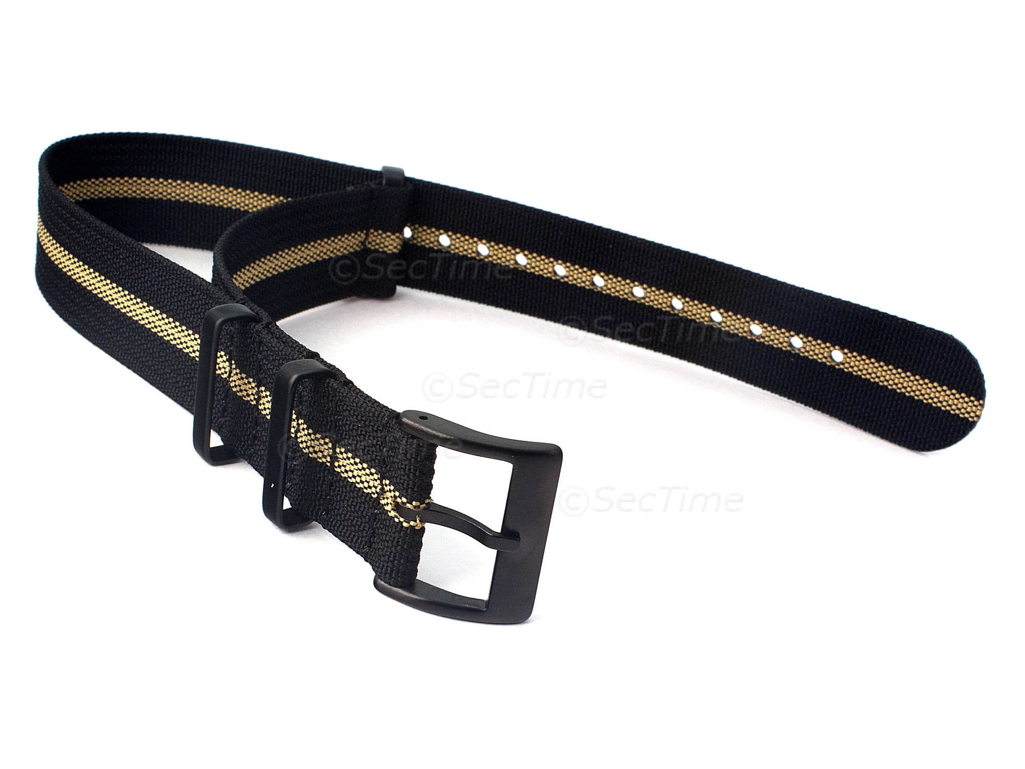 (image for) Ribbed Nylon Nato Watch Strap PVD Military Divers Black/Beige (3) 18mm (1)