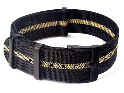 (image for) Ribbed Nylon Nato Watch Strap PVD Military Divers Black/Beige (3) 20mm