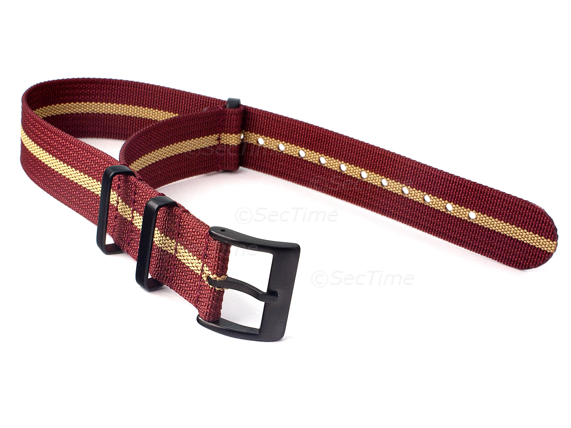 (image for) Ribbed Nylon Nato Watch Strap PVD Military Divers Maroon/Beige (3) 18mm (1)