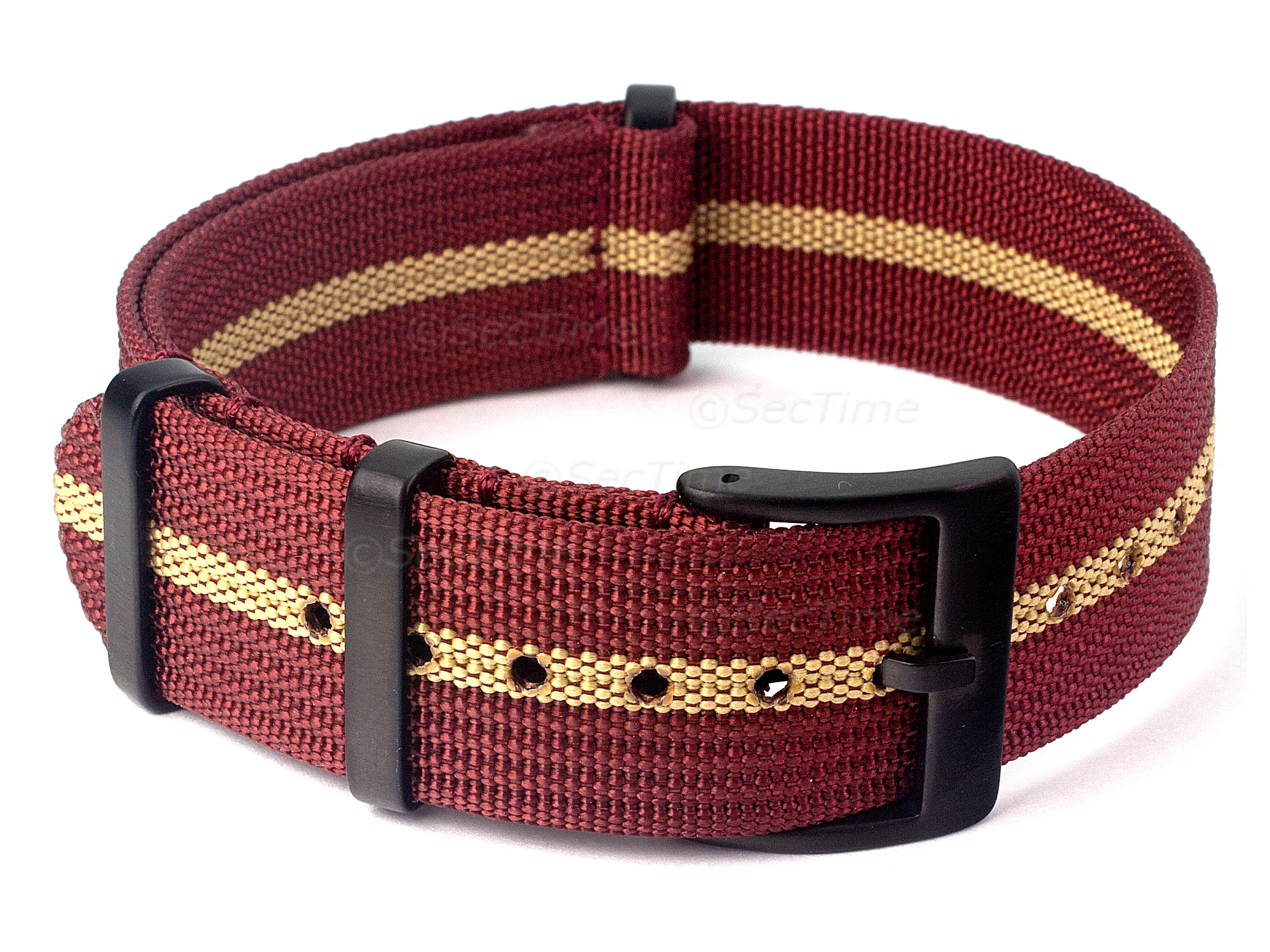 (image for) Ribbed Nylon Nato Watch Strap PVD Military Divers Maroon/Beige (3) 18mm