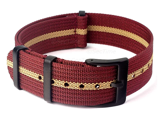 (image for) Ribbed Nylon Nato Watch Strap PVD Military Divers Maroon/Beige (3) 18mm