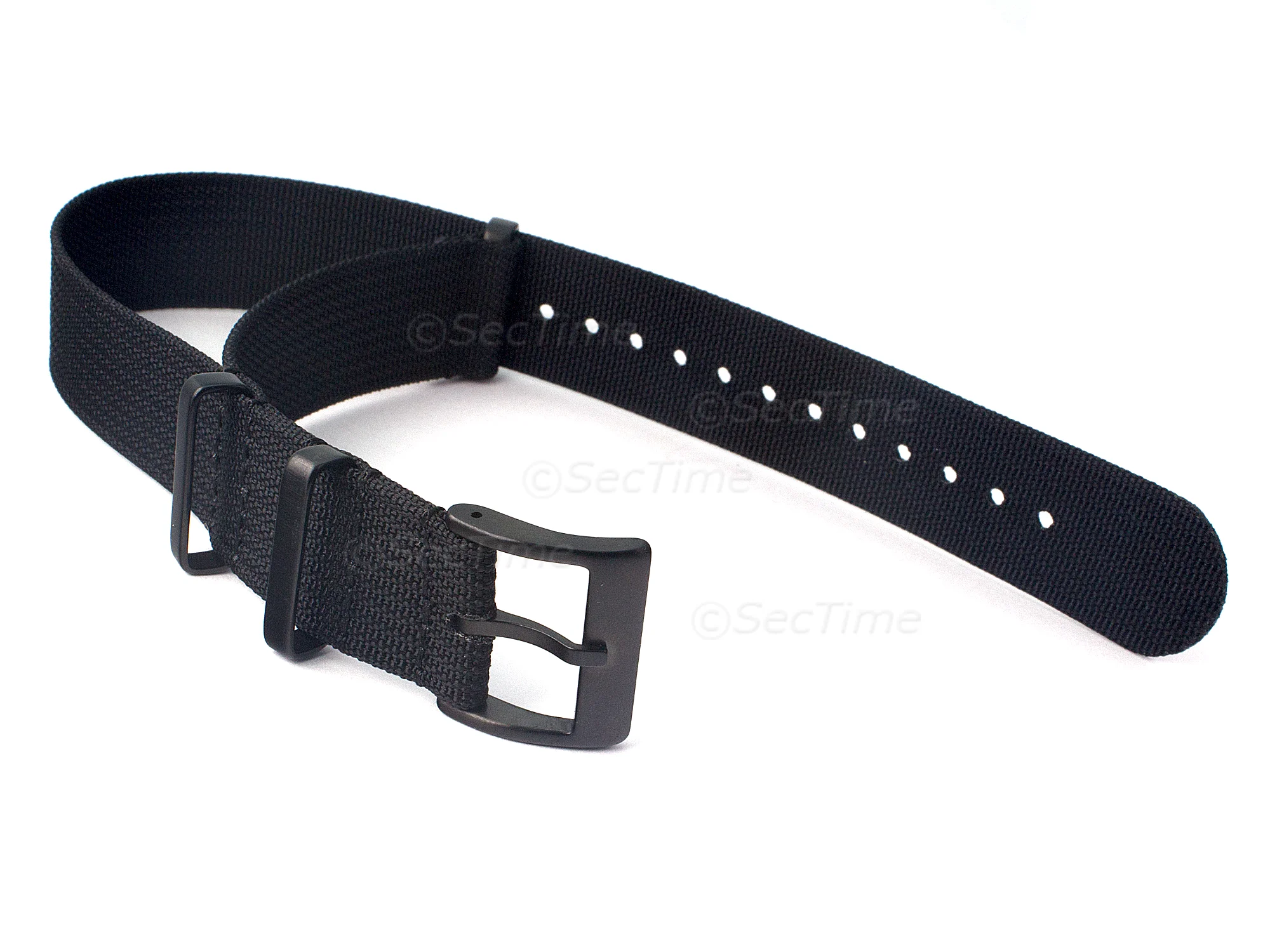 (image for) Ribbed Nylon Nato Watch Strap PVD Military Divers Black 24mm (1)