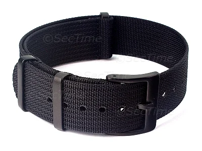 (image for) Ribbed Nylon Nato Watch Strap PVD Military Divers Black 21mm