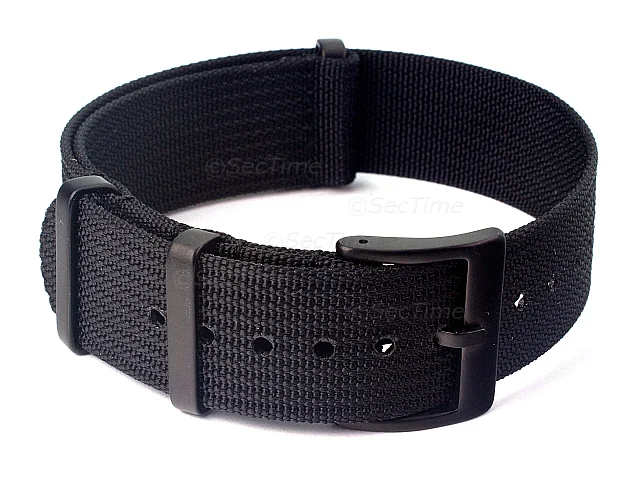 (image for) Ribbed Nylon Nato Watch Strap PVD Military Divers Black 24mm