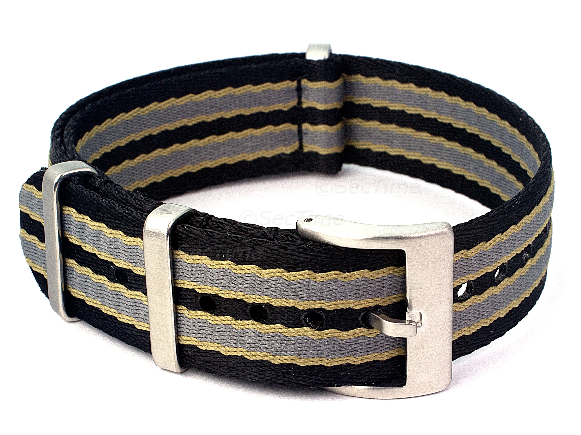 (image for) 22mm Black/Beige/Grey Seatbelt Nato Watch Strap Military Divers (1)