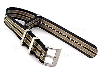 (image for) 18mm Black/Beige/Grey (S) Seatbelt Nato Watch Strap Military Divers