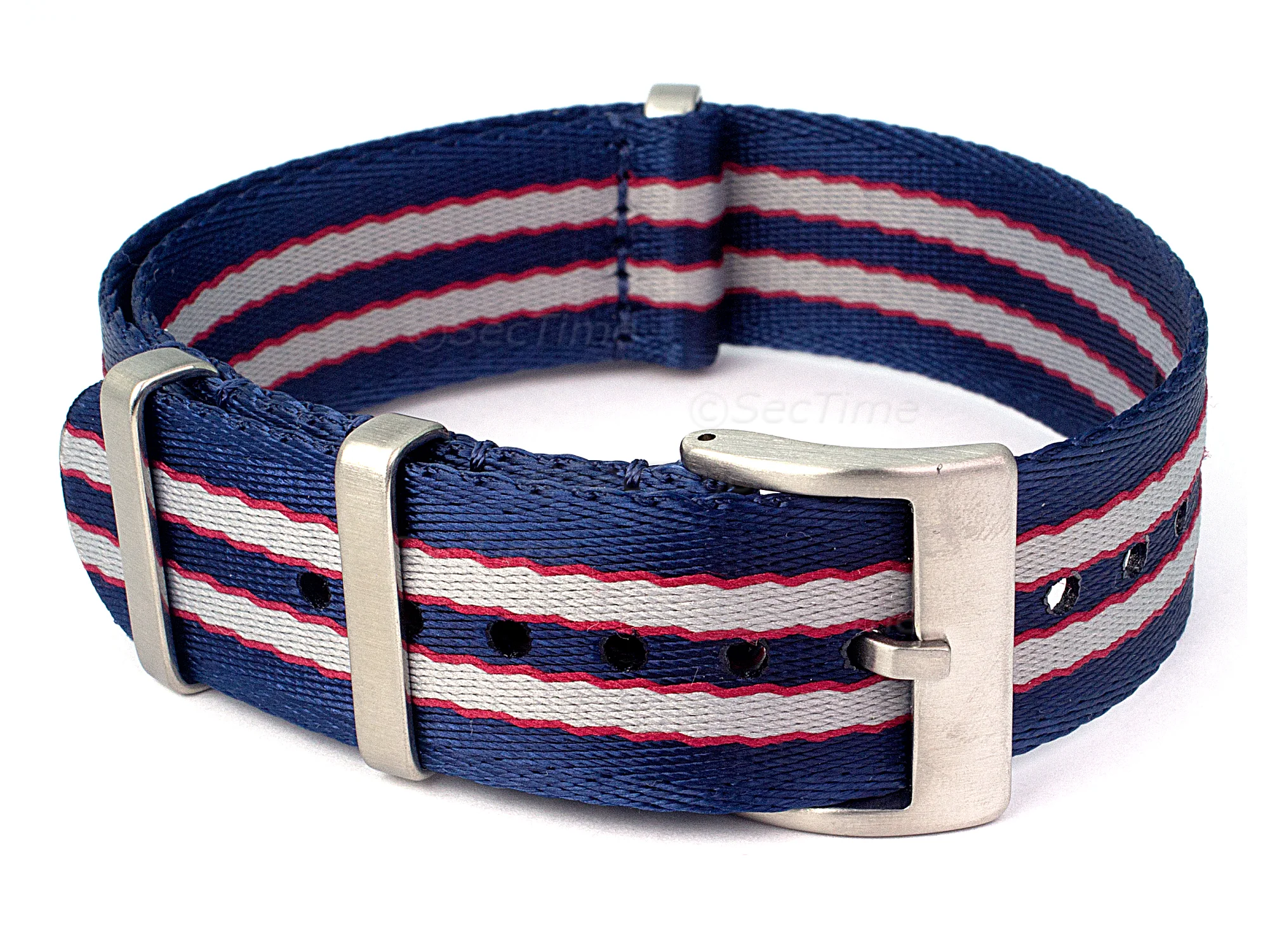 (image for) 18mm Blue/Red/Grey Seatbelt Nato Watch Strap Military Divers (1)