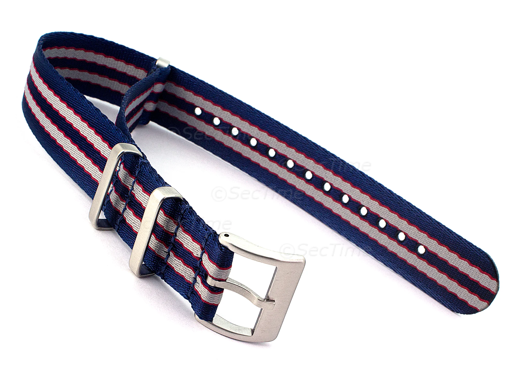 (image for) 18mm Blue/Red/Grey Seatbelt Nato Watch Strap Military Divers