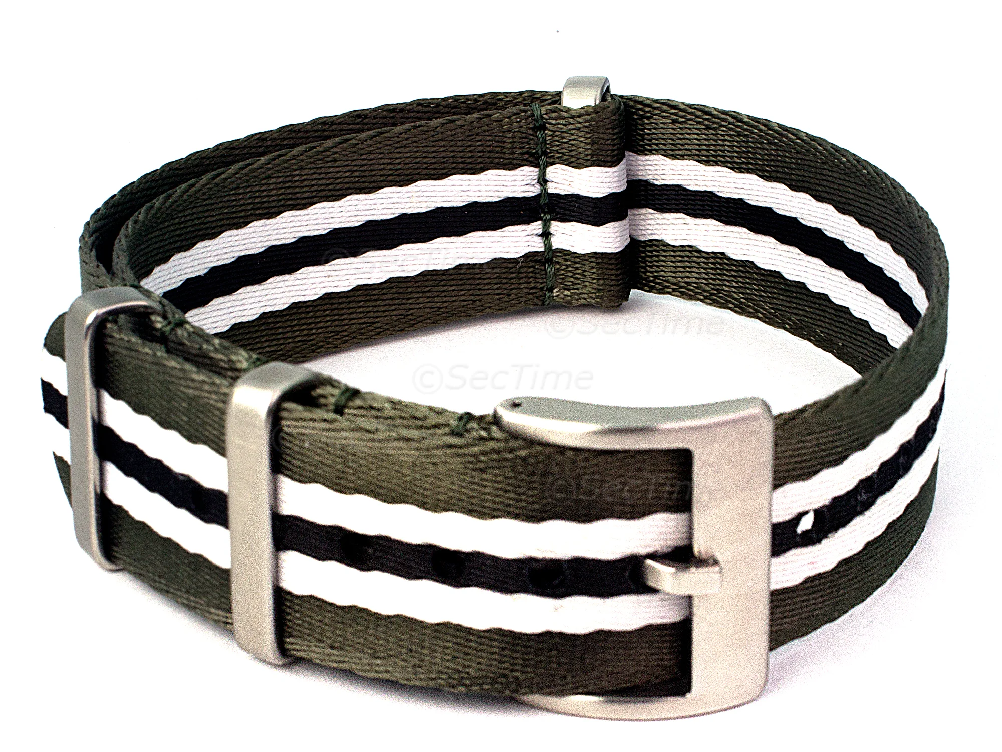 (image for) 20mm Green/White/Black Seatbelt Nato Watch Strap Military Divers (1)