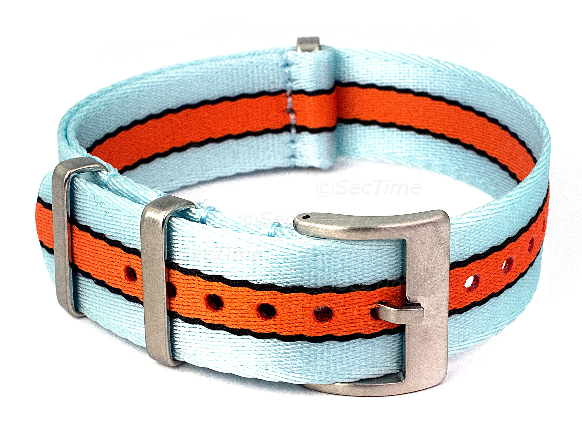(image for) 18mm Sky/Black/Orange Seatbelt Nato Watch Strap Military Divers (1)